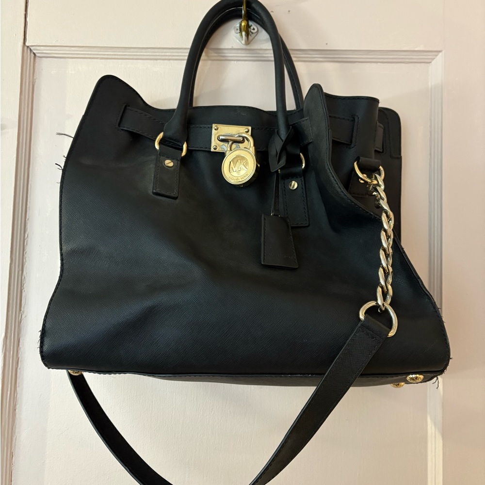 Michael Kors Hamilton Black Leather Satchel